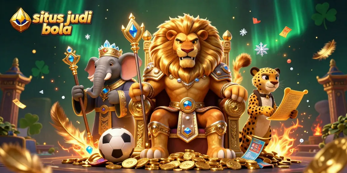 Situs judi bola yang menawarkan peluang taruhan dengan karakter singa dan elemen olahraga.