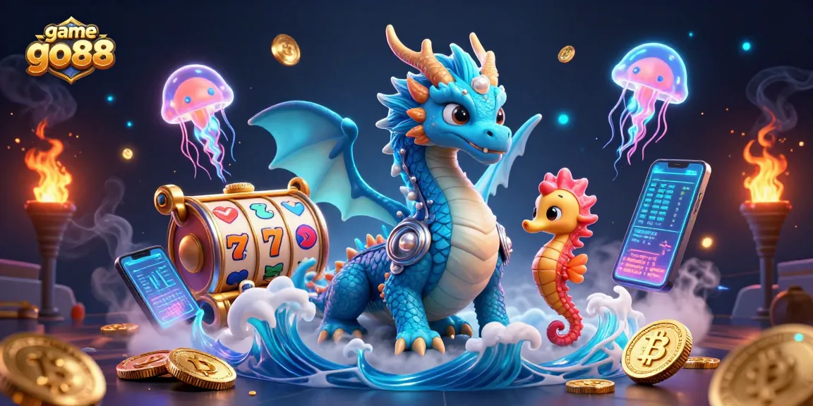 Engage with game go88 as majestic dragon and seahorse knight celebrate a vibrant casino adventure.