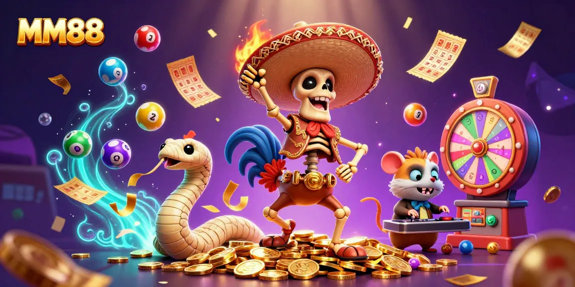 Experience thrilling wins with MM88, a dynamic casino scene showcasing vibrant lottery action and rich gaming elements.