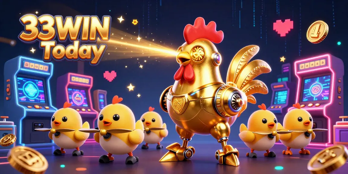 Engage in thrilling gameplay at 33WIN Today with retro-futuristic characters in a vibrant casino setting.