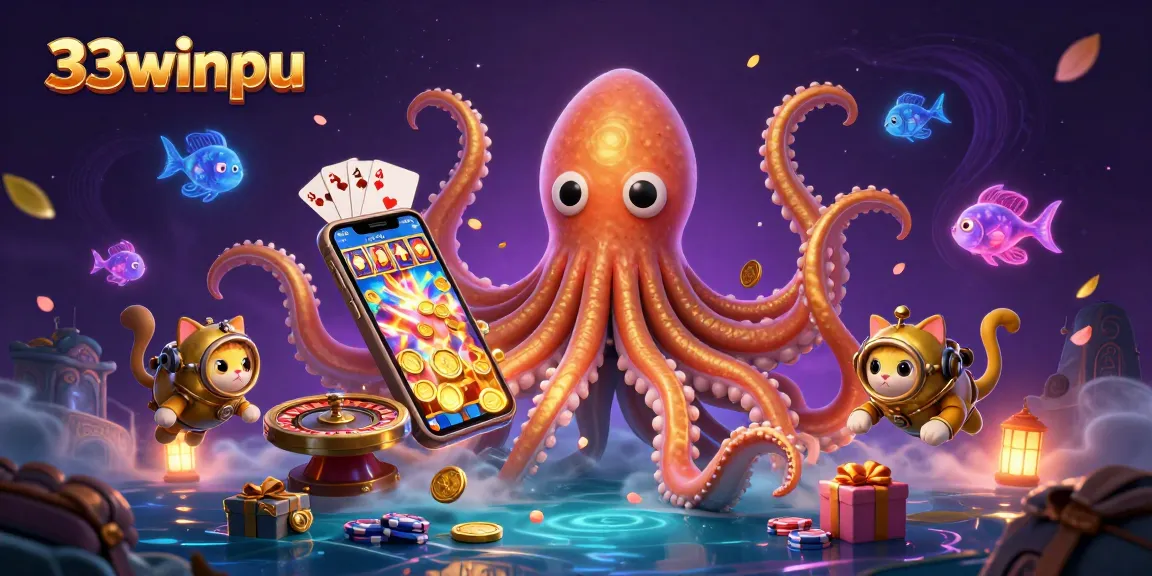 33winpu offers thrilling slot adventures with a colossal kraken, vibrant game effects, and rich treasures.
