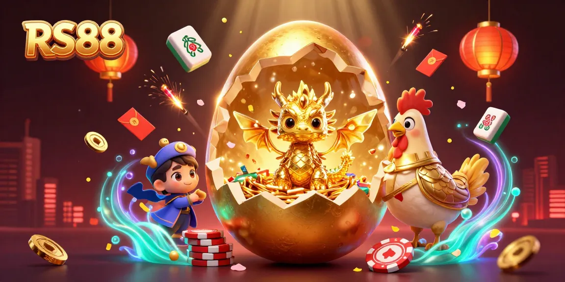 RS88 captivates with a golden dragon on poker chips amidst vibrant casino elements, enhancing your gaming experience.