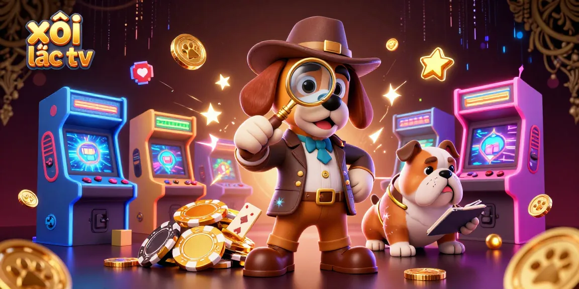 Engage with xôi lạc tv while exploring clues in this vibrant casino-themed 3D scene with detectives and treasure.
